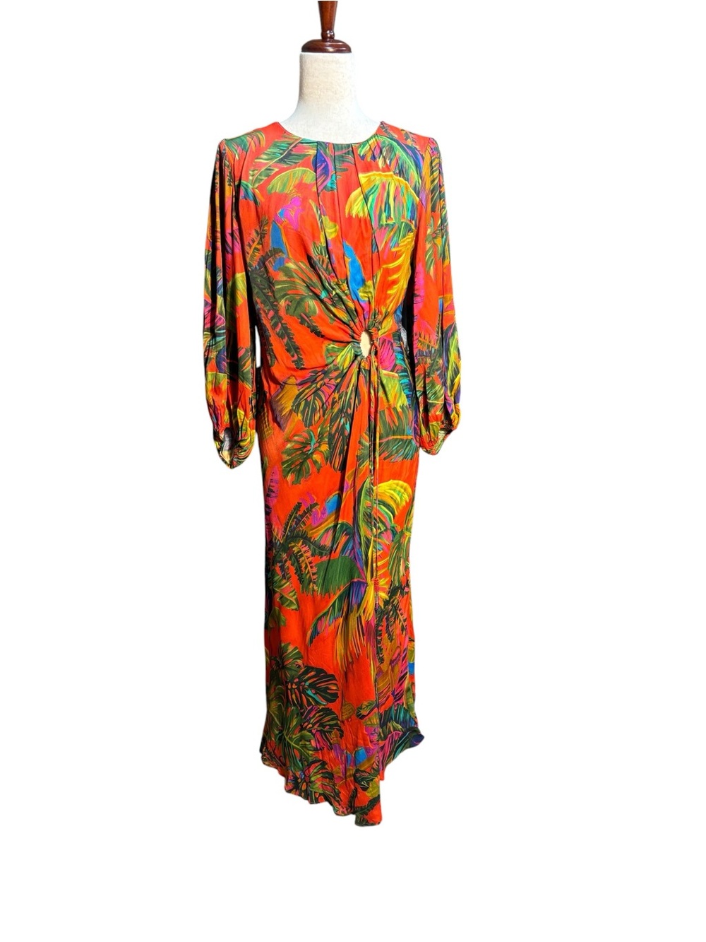 FARM Rio Red Tropical Print Long-Sleeve Midi Dress - Picture 2 of 13
